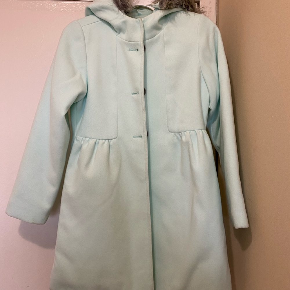Cat & Jack Green Pea Coat with Hood and Cinched Waist